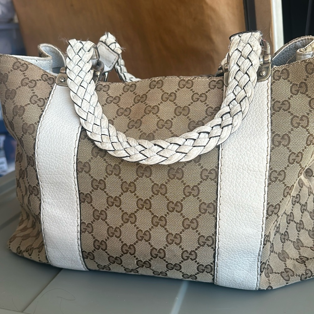 ORIGINAL 👜 GUCCI GG Canvas Bamboo Tote Bag Beige Brown Authentic Designer Purse